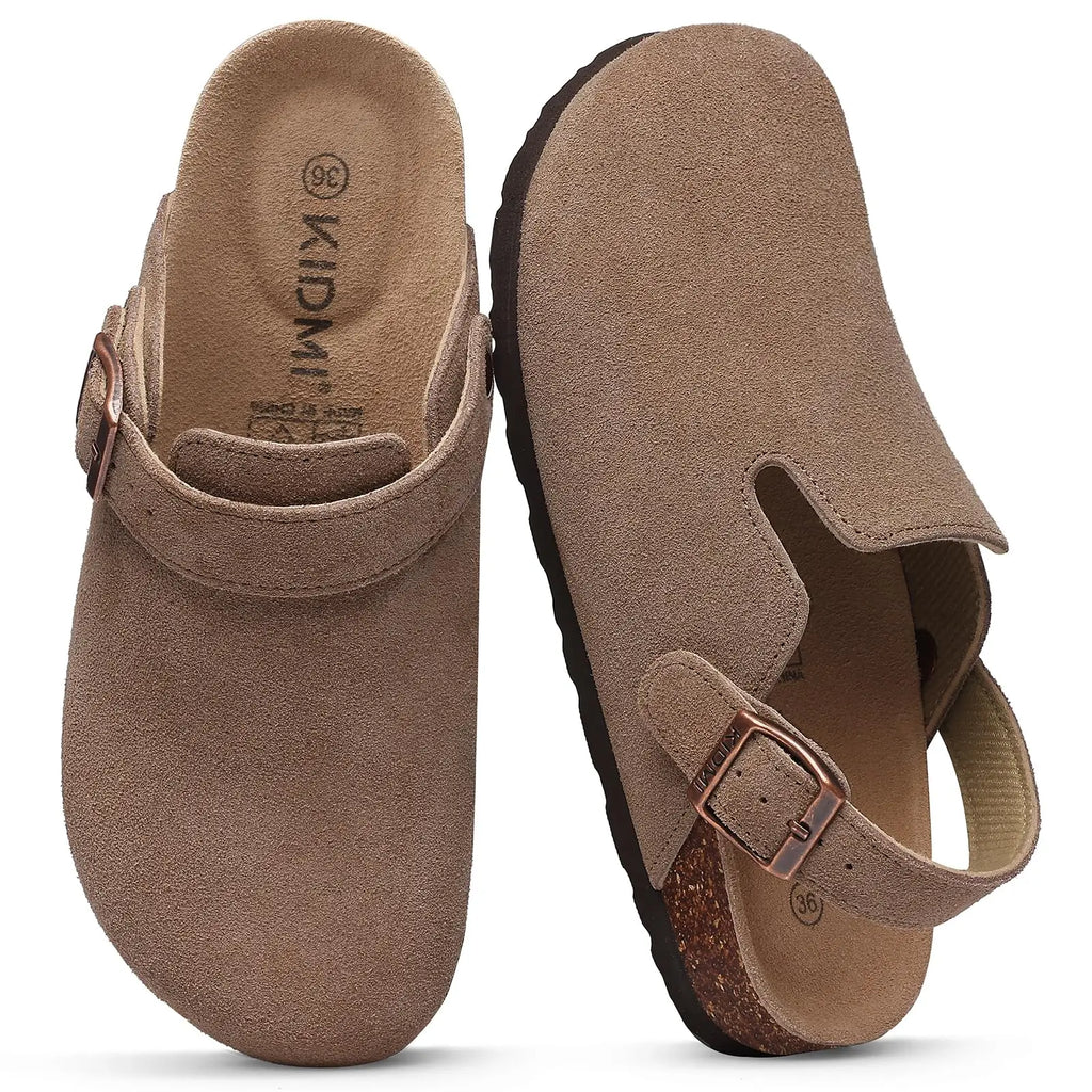 Smile Pop New Fashion Women's Suede Clogs With Back Strap Men's Leather Mules Cork Footbed Slip on Potato Shoes For Women & Men