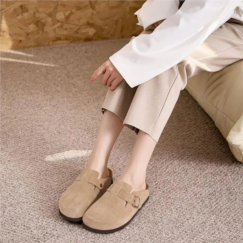 Evshine Women's Cow Suede Clogs with Arch Support Comfort Cork Footbed Mules Men Fashion Potato Shoes Genuine Cork Clogs Slipper