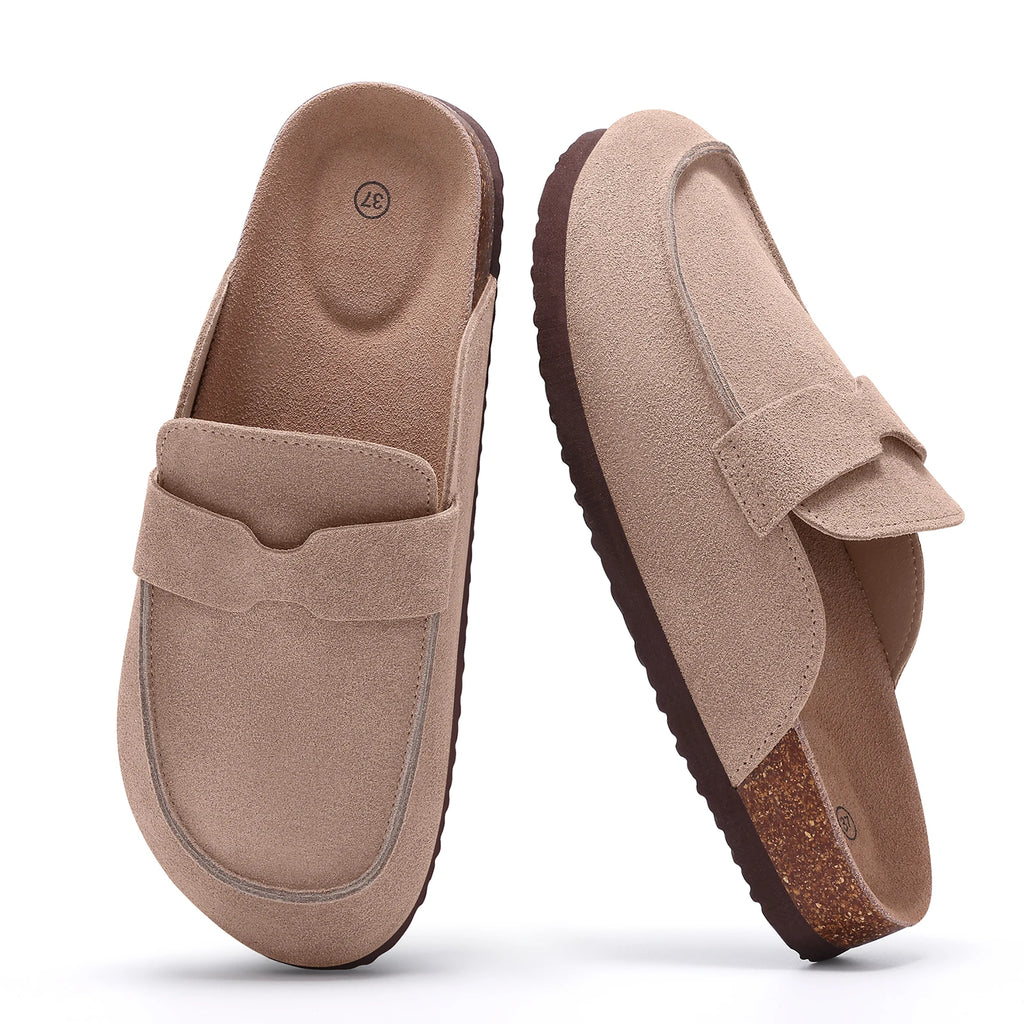 Smile Pop New Fashion Women's Suede Clogs With Back Strap Men's Leather Mules Cork Footbed Slip on Potato Shoes For Women & Men
